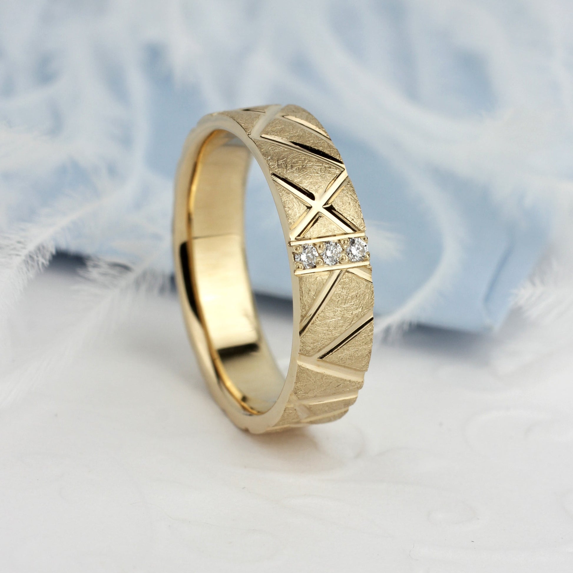 Gold ring with geometric design -Unique gold ring-womens diamond band