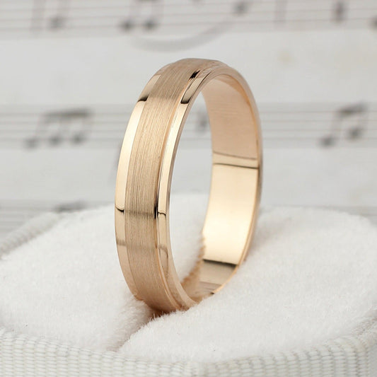 Men's wedding ring with matte and polished finish - 14k gold band - gold bands - gold rings - escorialjewelry