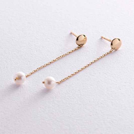 Pearl earrings with gold chains - Gold Pearl Earrings,-Women's gold pearl earrings