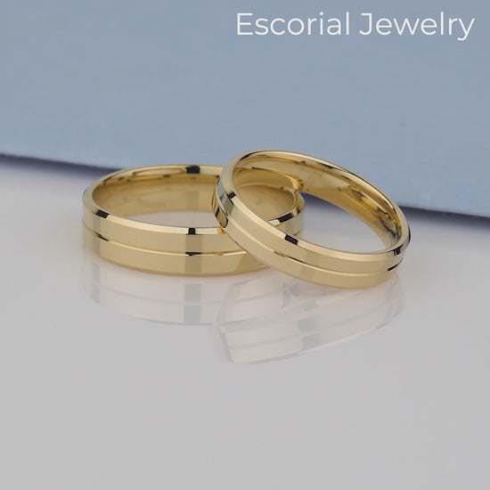  14k Solid Gold Wedding Band Set - Minimalist Wedding Band Set-  modern aesthetic