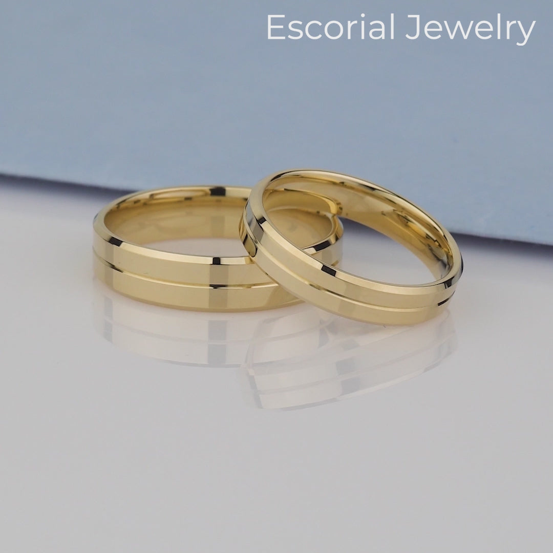  14k Solid Gold Wedding Band Set - Minimalist Wedding Band Set-  modern aesthetic