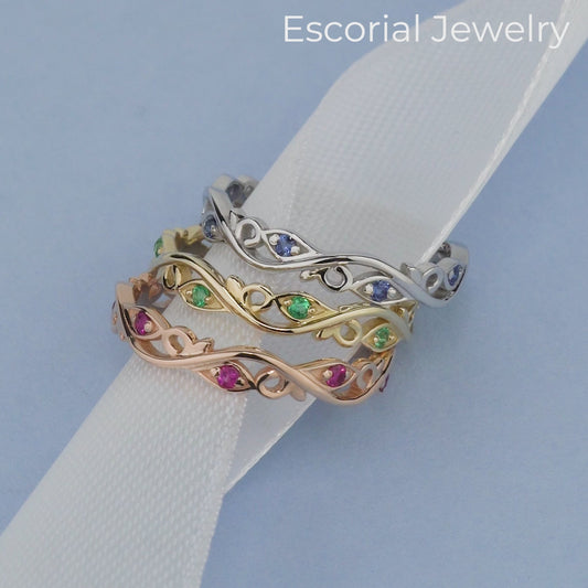 Ruby Wedding band-Floral Ruby Band-Stacking ruby band