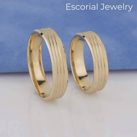 Matte Wedding Rings with Wave Pattern-Minimalist Matte Wedding Rings for Couples