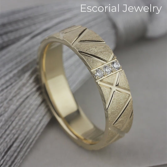  Gold wedding band women-Unique gold ring-womens diamond band- 5 mm wide