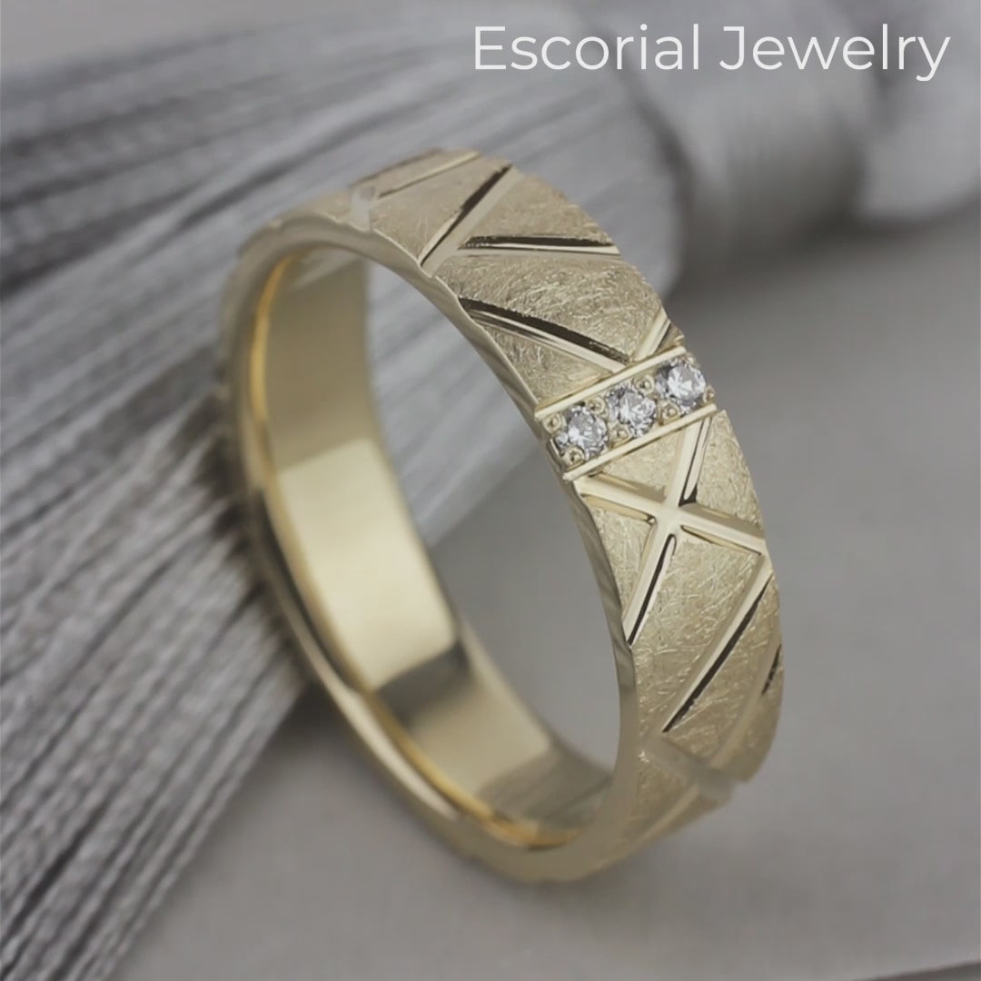  Gold wedding band women-Unique gold ring-womens diamond band- 5 mm wide