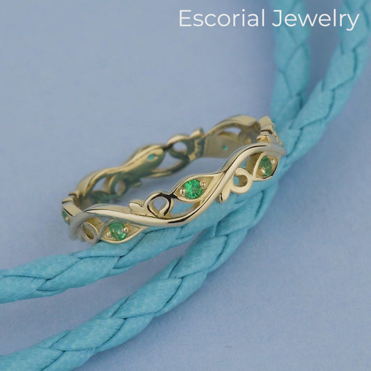 gold floral band with natural sapphires