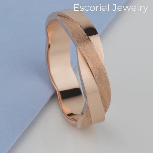 Men's gold wedding band-Unique men's wedding ring-polished and matte wedding band-14k gold band