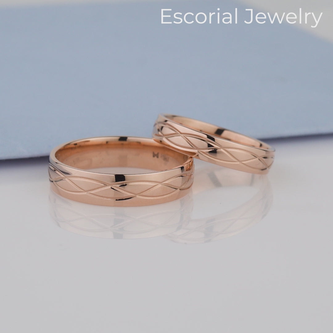 Unique Rose Gold Wedding Rings for Couples -Half-Round Wedding Bands 