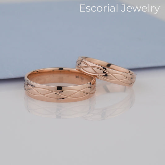 Unique Rose Gold Wedding Rings for Couples -Half-Round Wedding Bands 