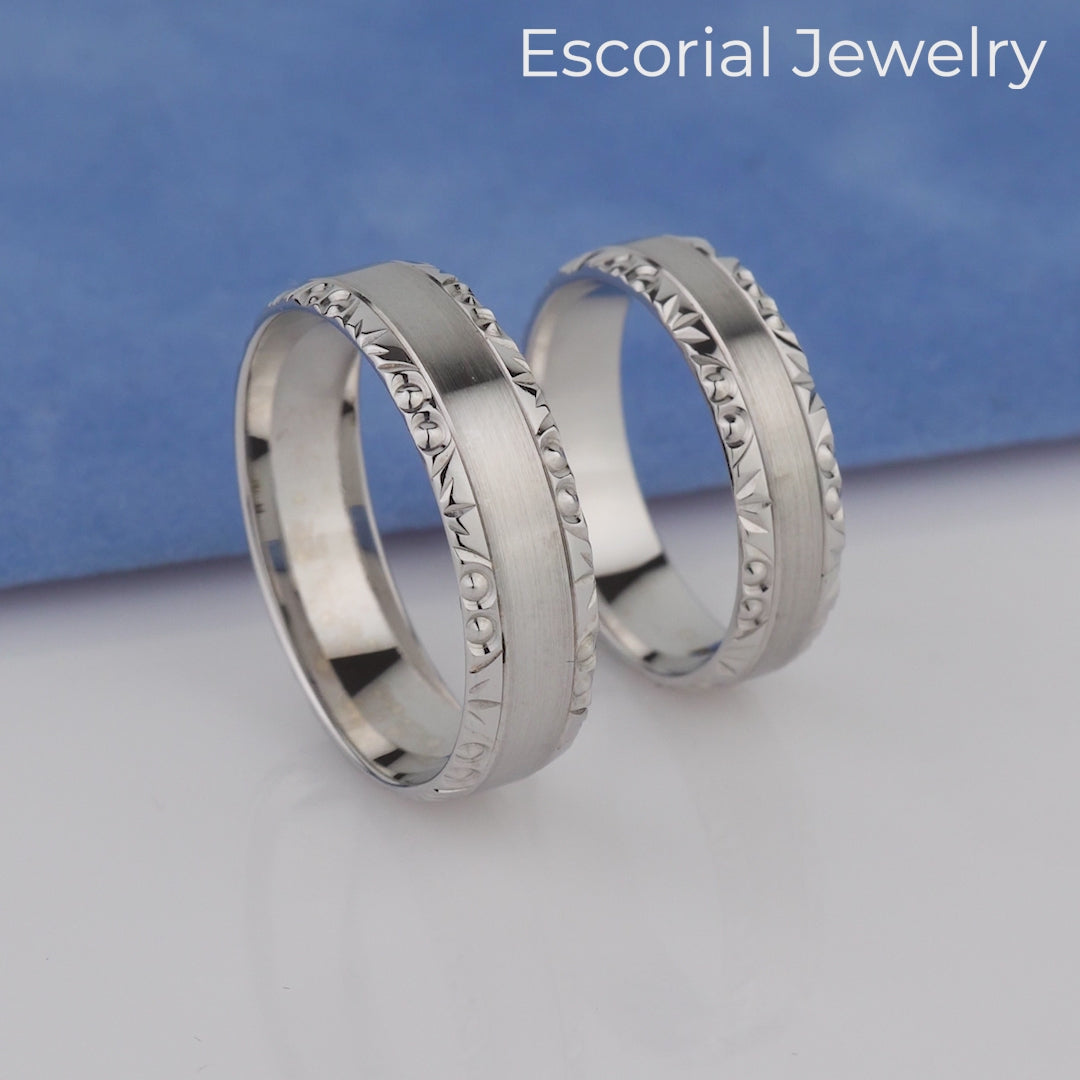 Wedding Rings with Diamond Bevelled Edge-Matte Gold Wedding Bands with Diamond Bevel