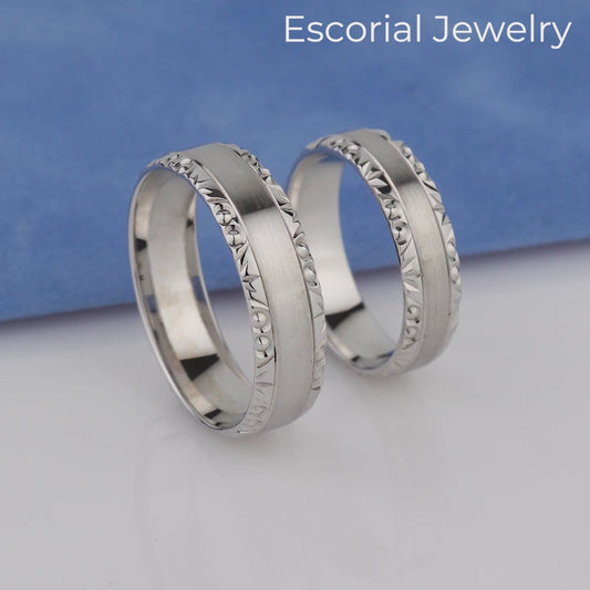 Wedding Rings with Diamond Bevelled Edge-Matte Gold Wedding Bands with Diamond Bevel