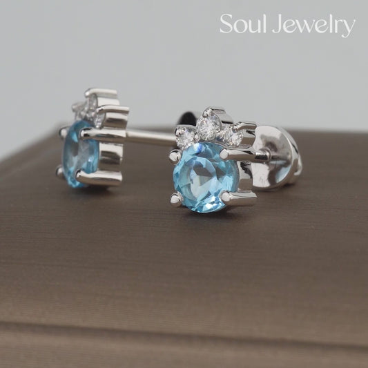 Delicate gold earrings with topaz and moissanites — the perfect gift for a christening, first communion, or any special occasion.