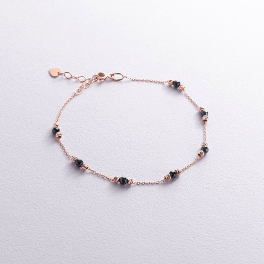 A delicate rose gold chain bracelet with small black beads and tiny gold spacer accents-black cubic zirconia bracelet-rose gold dainty bracelet-black and rose gold bracelet