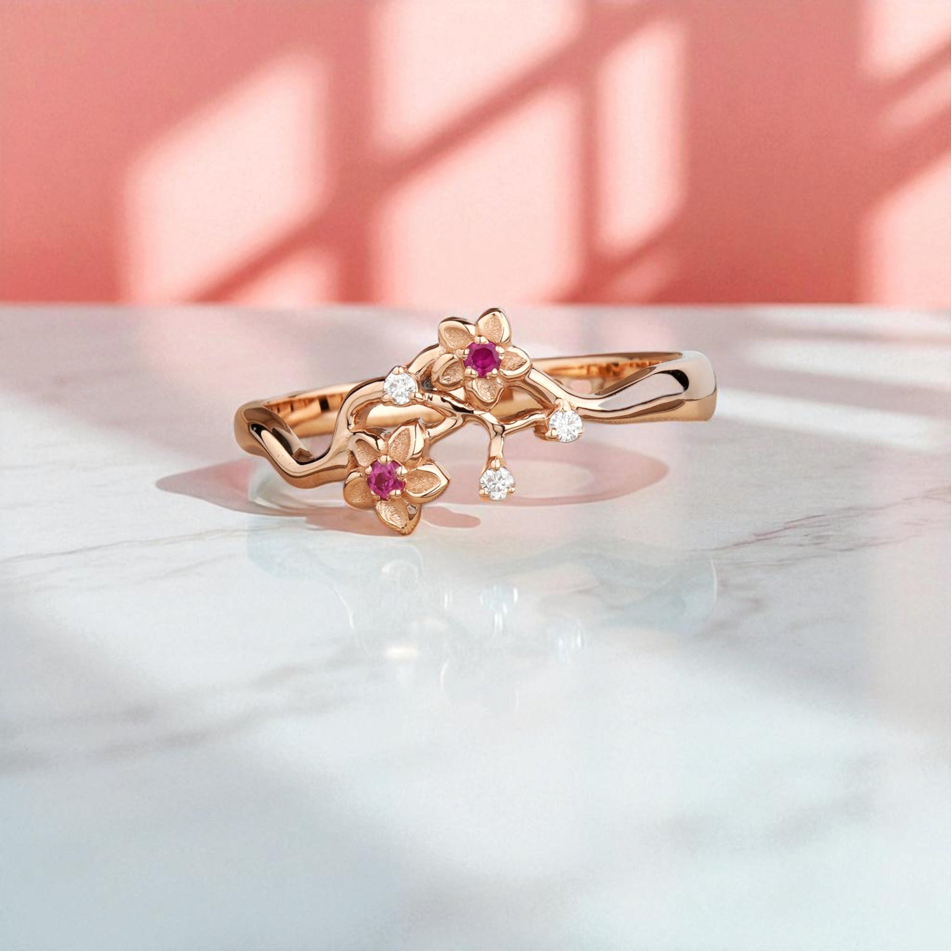 rose gold blooming sakura ring