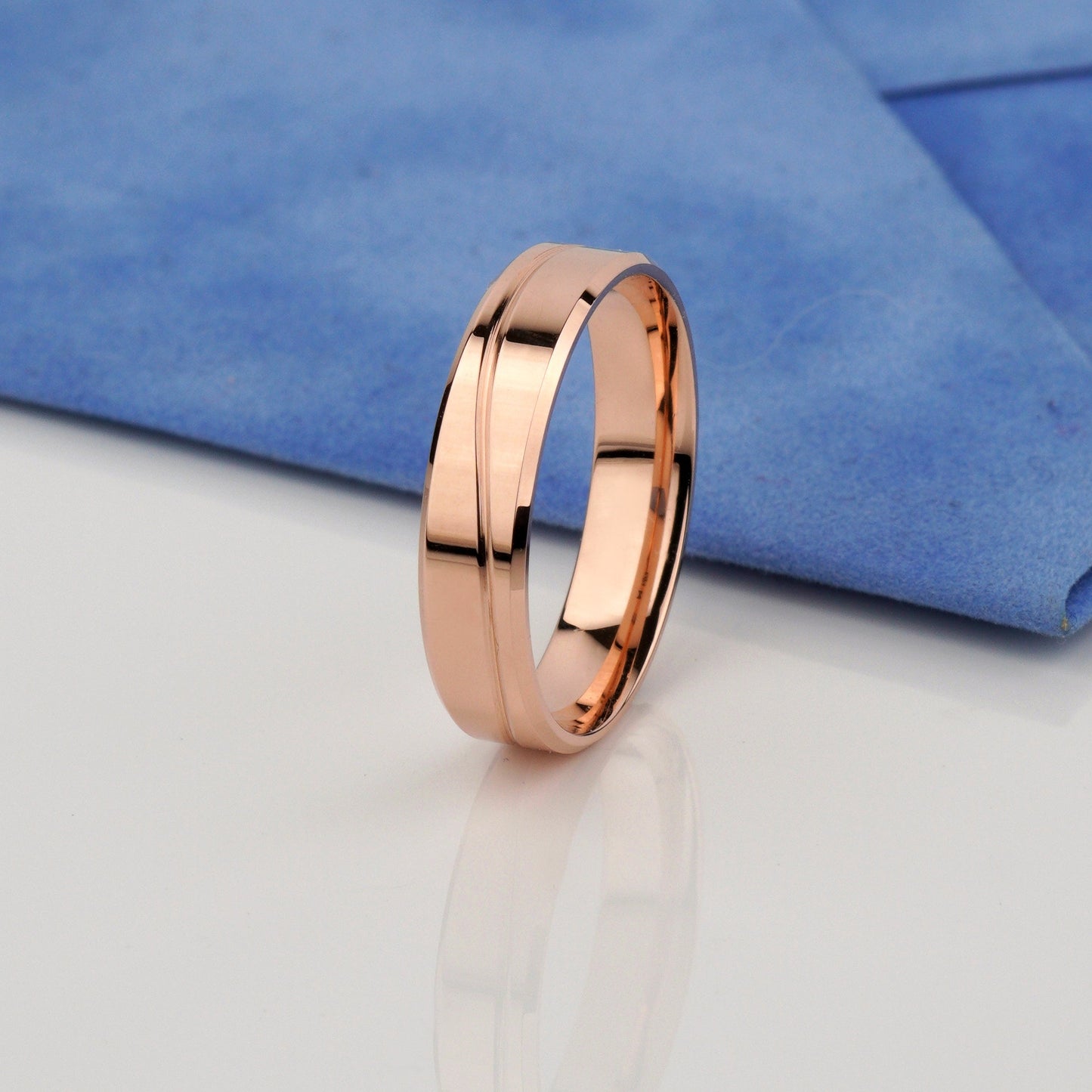  14k solid gold minimalist wedding ring set- clean polished finish with subtle center- modern minimalist set