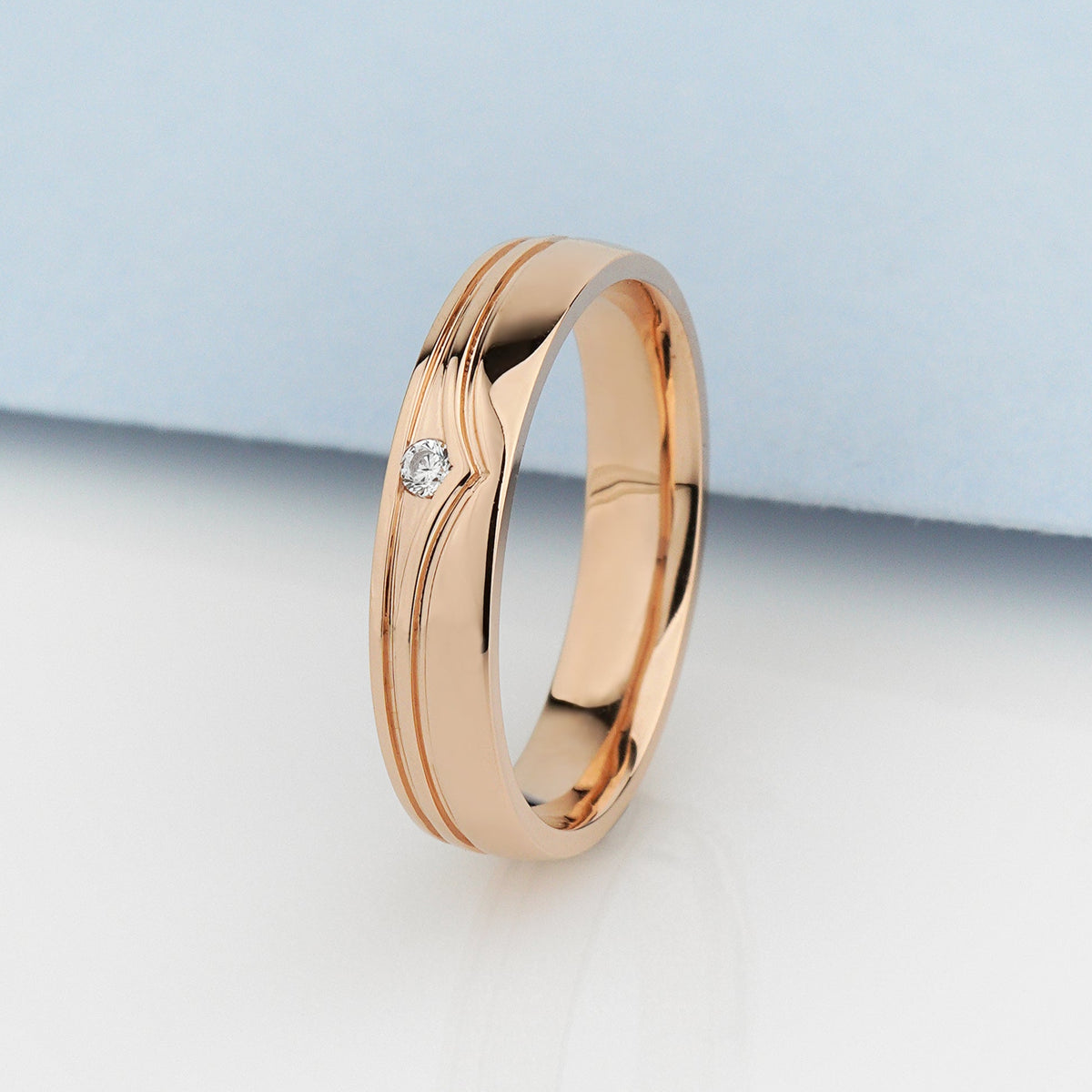 Solid Gold Wedding Rings Solid gold wedding ring set with diamond. Rose gold wedding bands set ...