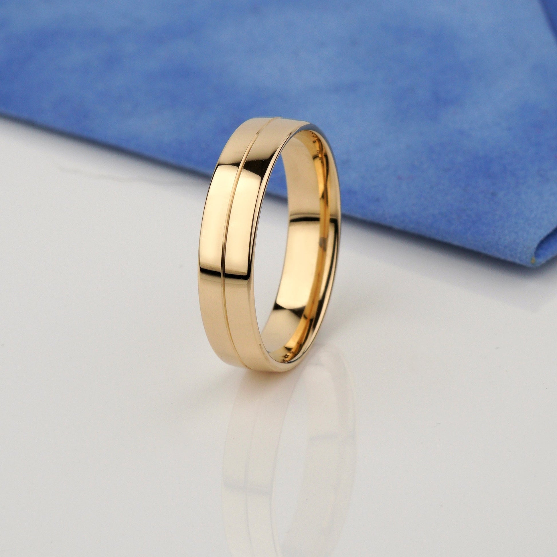 Minimalist Wedding Band Set- unique designer touch with  a subtle center-line detail