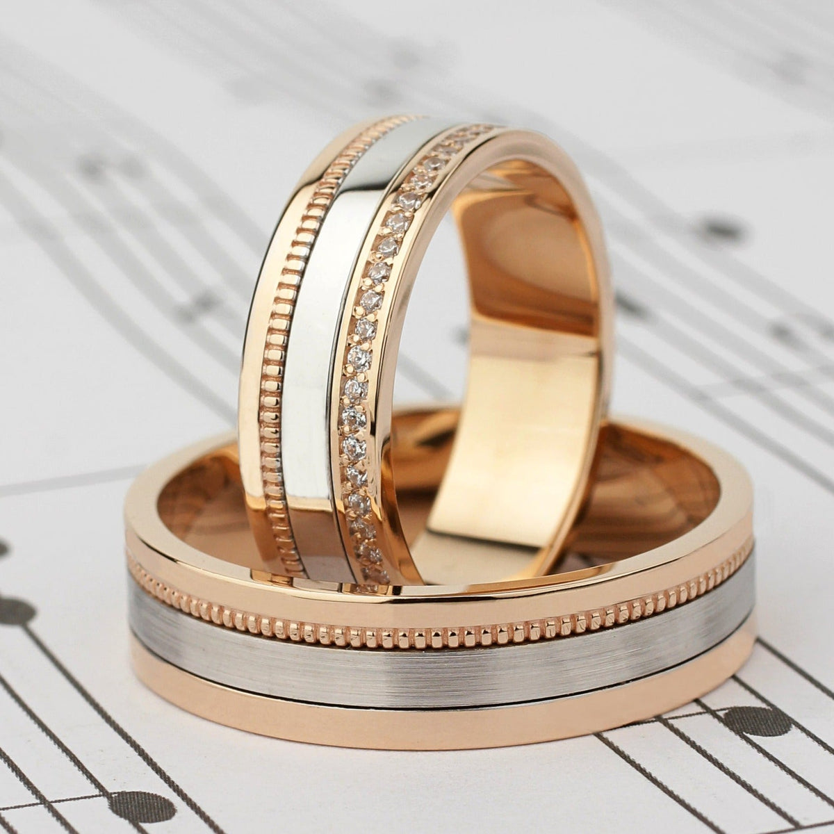 Two-tone matching wedding bands - couple rings couple rings set couple Two-tone matching wedding bands - couple rings couple rings set couple