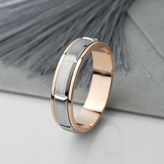 Two - tone mens wedding band - 14k gold band - gold bands - gold rings - escorialjewelry