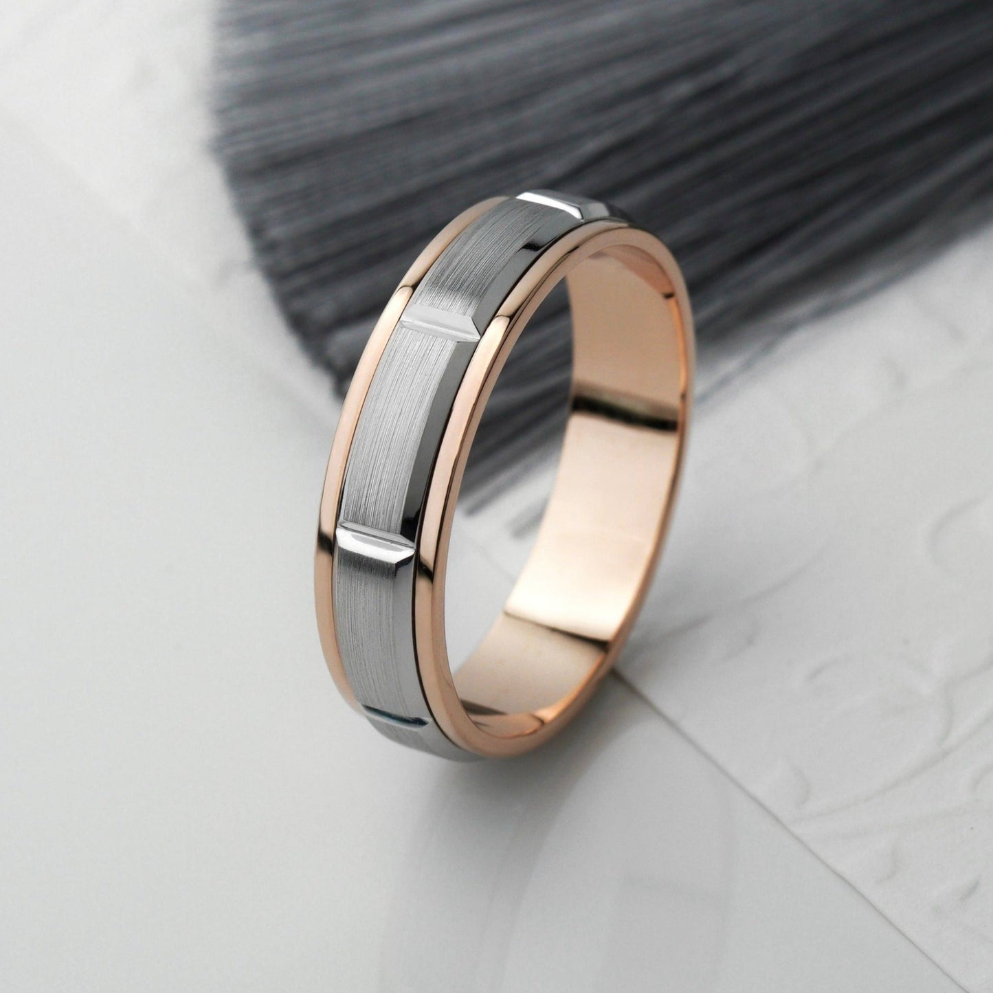 Two - tone mens wedding band - 14k gold band - gold bands - gold rings - escorialjewelry