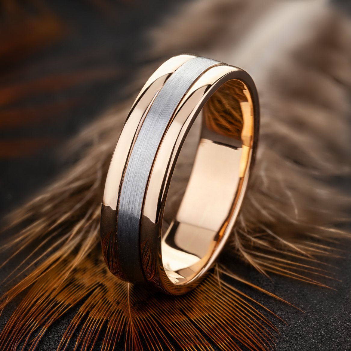 Two - tone mens wedding band - 14k gold band - comfort fit - comfort fit wedding band - escorialjewelry