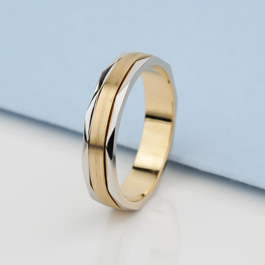 Two-tone mens wedding band with faceted details - escorialjewelry