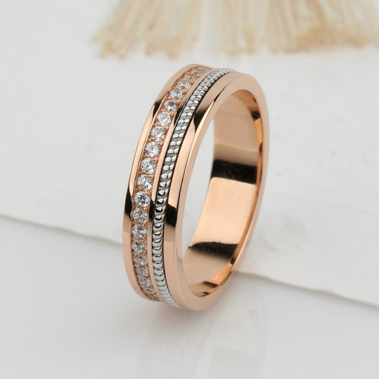 Two-tone wedding band with diamonds - escorialjewelry