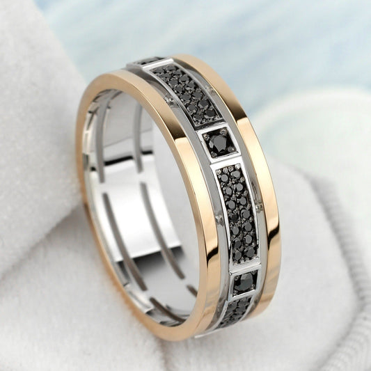 Unique men's wedding band with black diamonds - 14k gold band - black diamond jewelry - black diamond ring - escorialjewelry