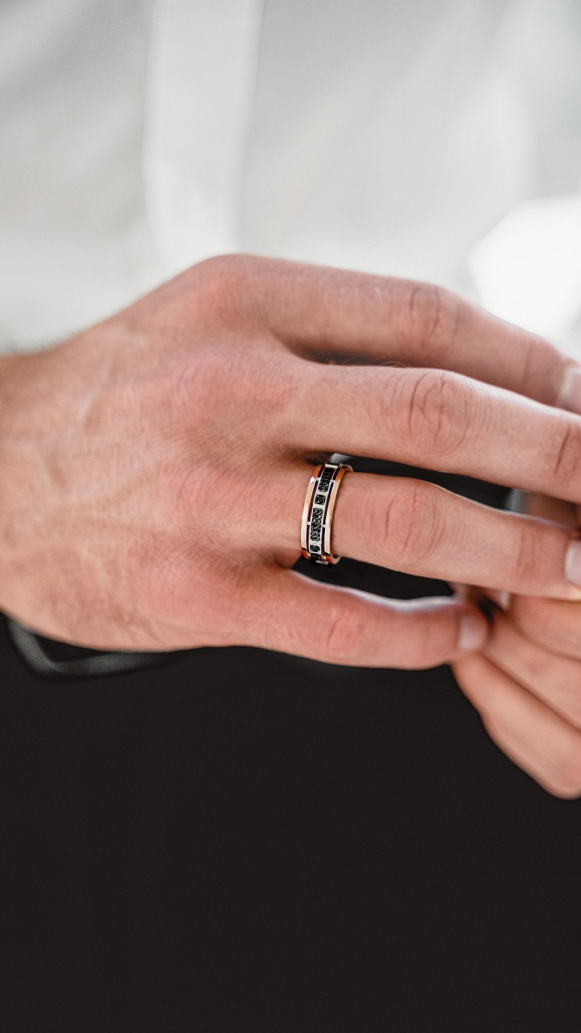 Unique men's wedding band with black diamonds - 14k gold band - black diamond jewelry - black diamond ring - escorialjewelry