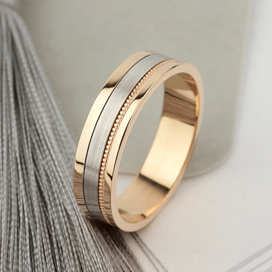 Unique two-tone mens wedding band - escorialjewelry