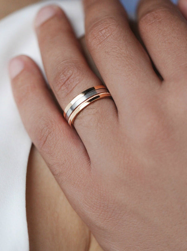 Unique two-tone mens wedding band - 14k gold band gold bands gold rings ...