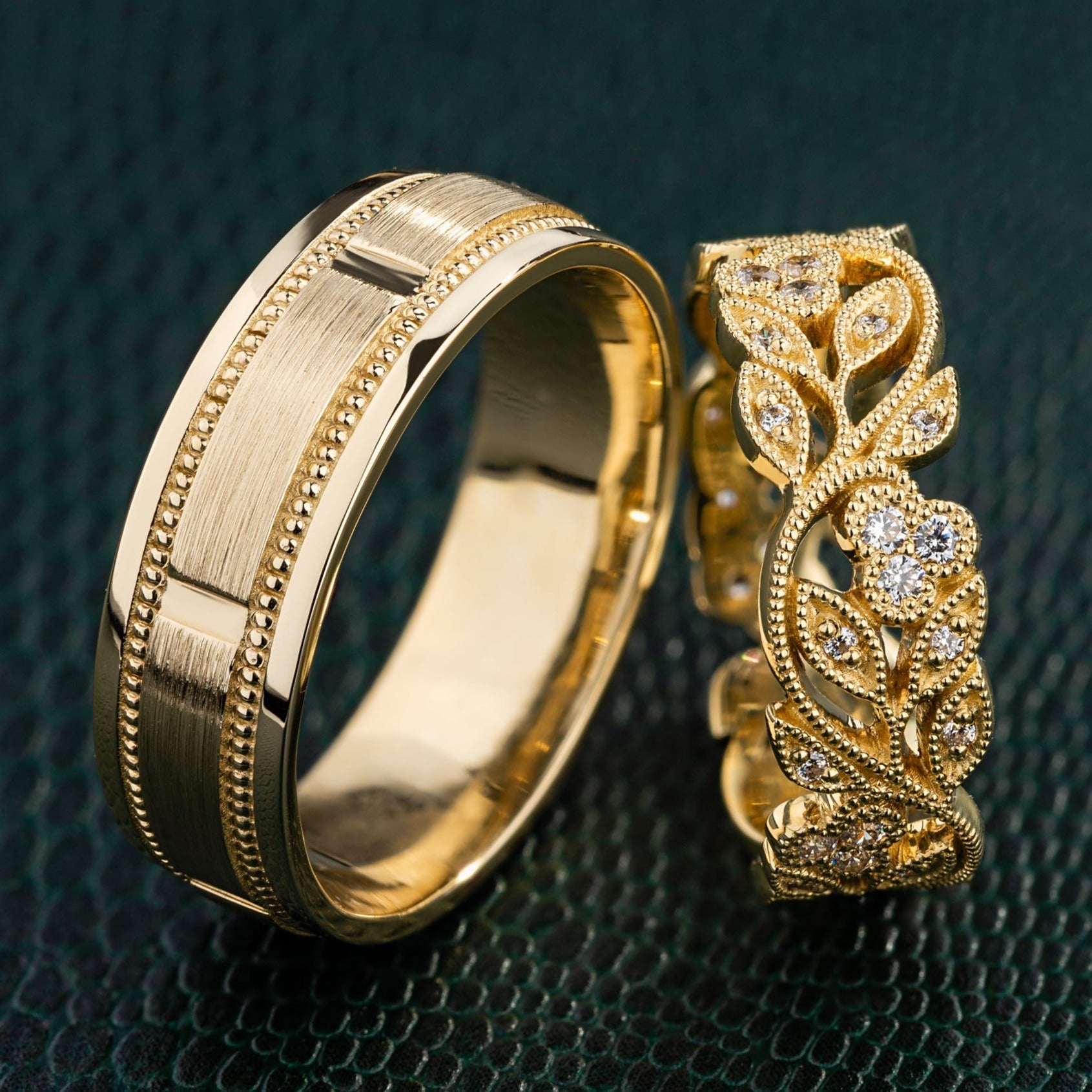 Unique wedding bands set - boho wedding ring couple rings couple Unique wedding bands set - boho wedding ring couple rings couple
