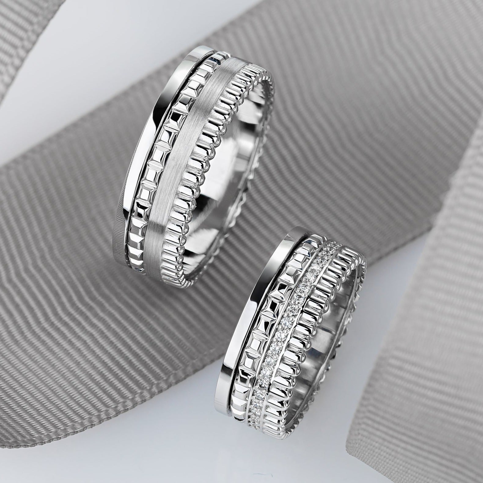 Unique wedding rings set - couple rings - couple wedding bands - diamond gold band - escorialjewelry