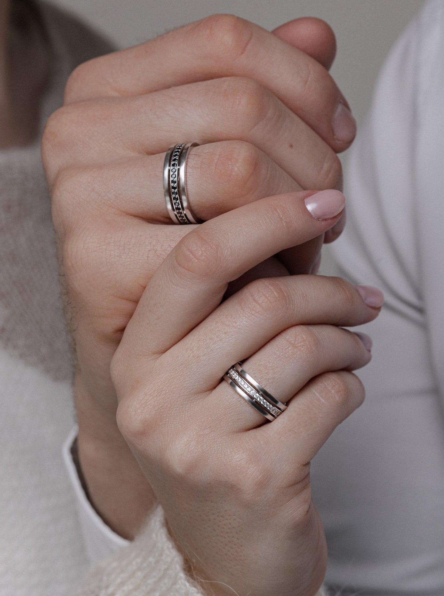 Wedding rings set with black and white diamonds - black diamond ring - black diamonds wedding bands - couple rings - escorialjewelry