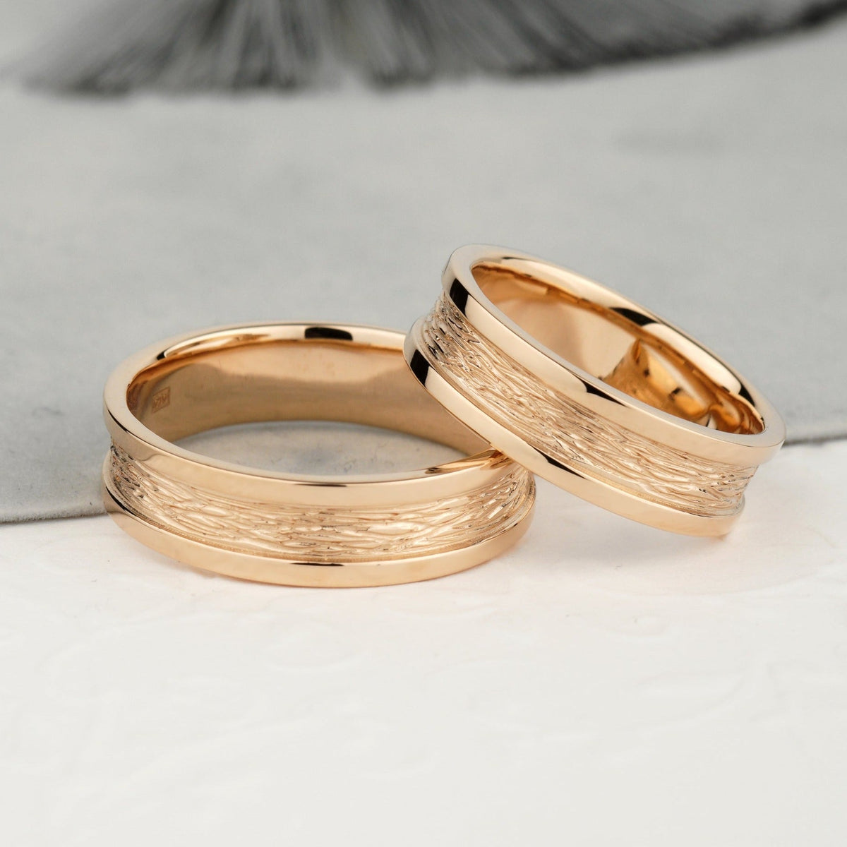 Wedding rings set with textured design - braided wedding bands couple ...