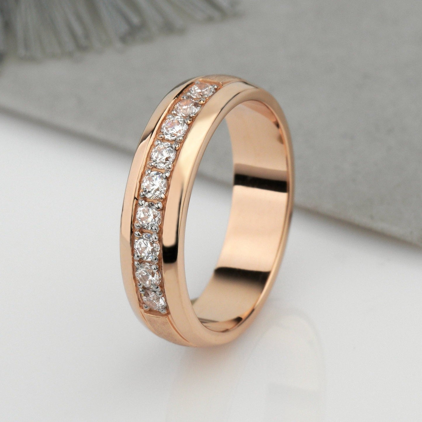 Women's gold wedding band with diamonds - 14k gold band - 14k gold ring - bridal ring - escorialjewelry