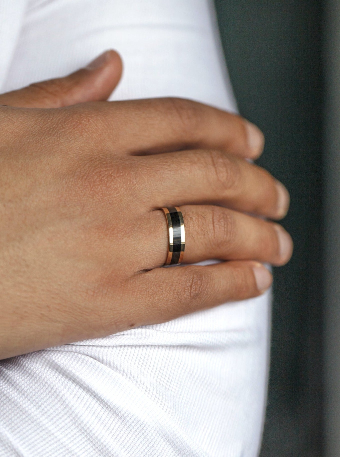 Men's god wedding ring with black enamel, black and gold wedding band, unique wedding ring, black men's band, ring for him, wedding ring for men