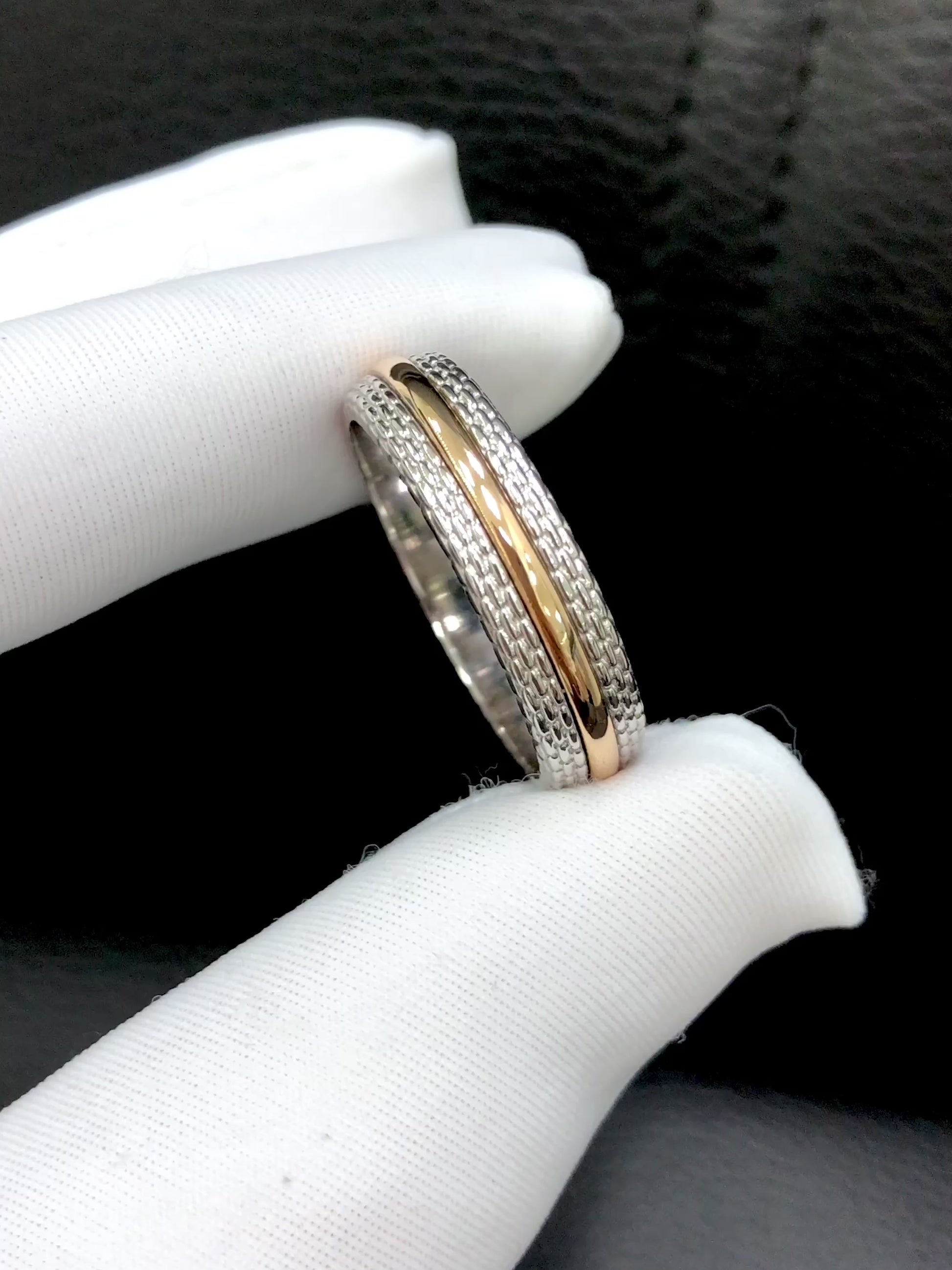 Mens wedding ring with unique design. Mens wedding band white and gold. 14k gold wedding ring.Textured wedding band. Ring fir him. Two-tone men's wedding band. Gold wedding ring fer men.