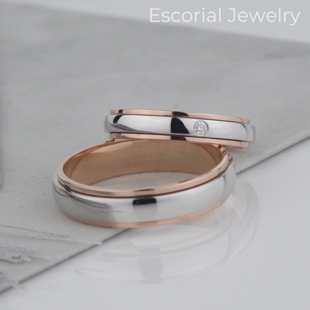 His and hers wedding bands set. Couple wedding rings. Matching wedding bands. Gold wedding rings set. Solid gold wedding rings with diamond. Gold wedding rings. 14k wedding bands. elegant wedding rings