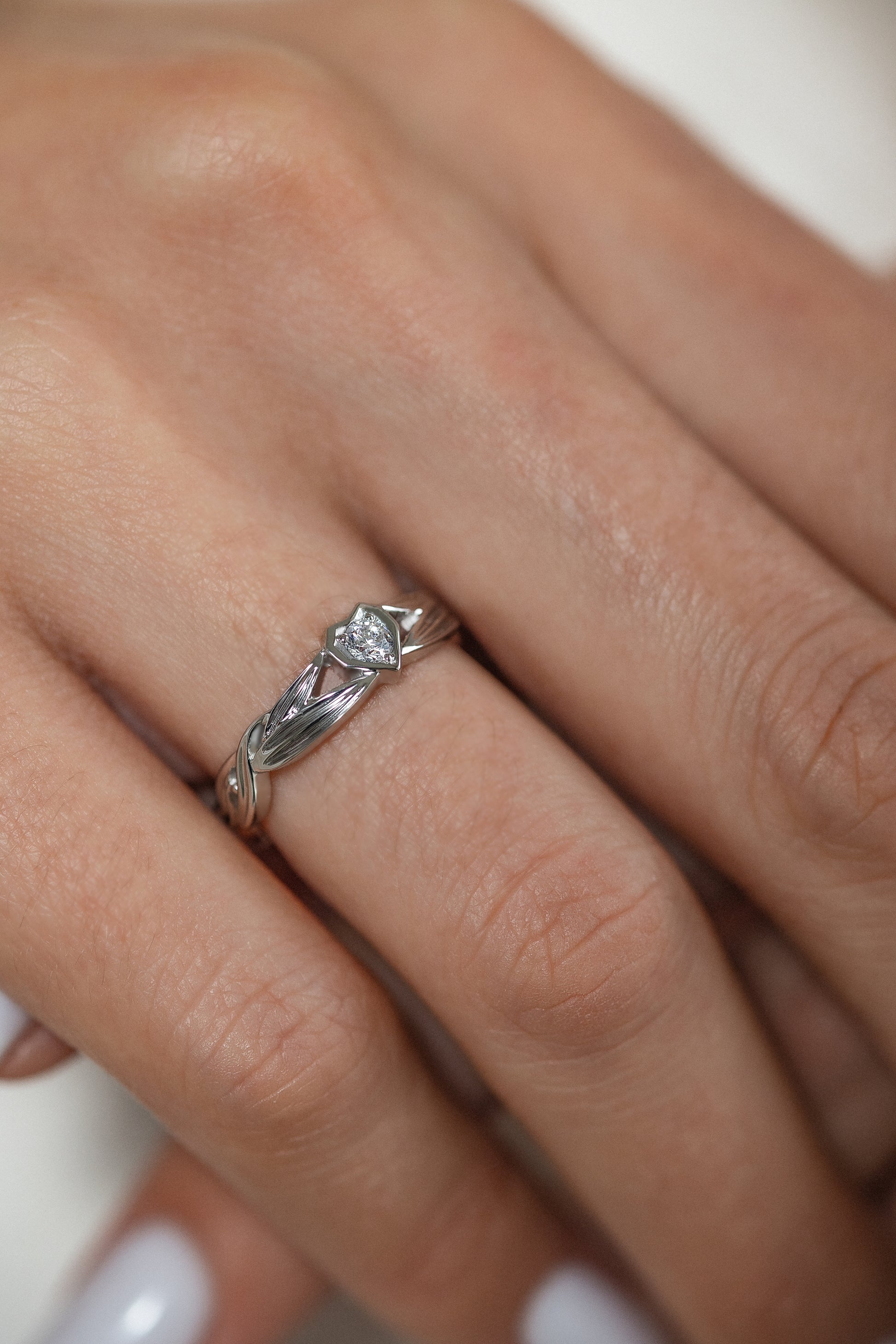 Unique engagement ring with natural diamond. Diamond proposal ring. White gold diamond ring. Diamond engagement ring. Heart engagement ring. Diamond heart ring.