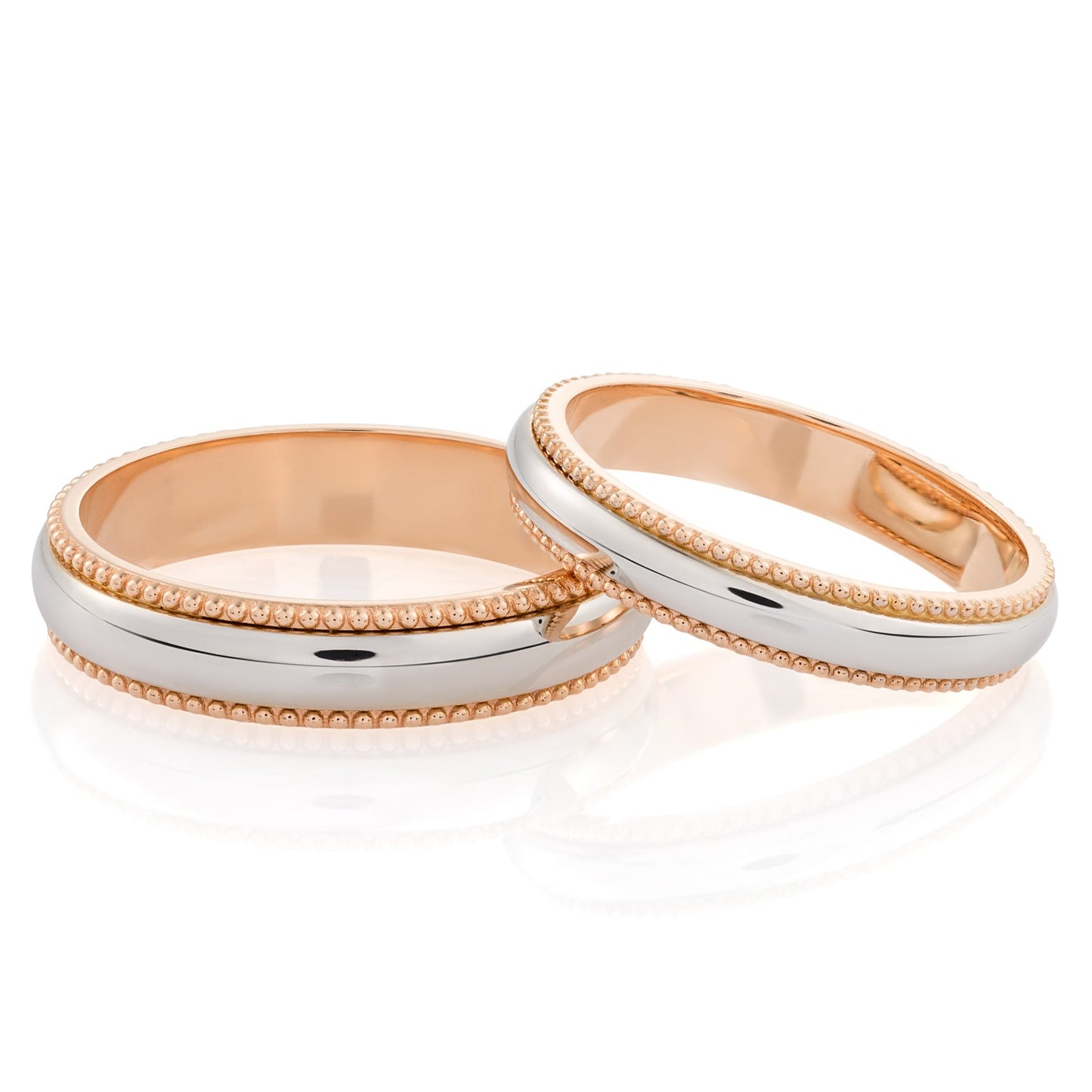 Two tone matching wedding bands with milgrain details. His and hers wedding rings set. Couple rings. Wedding bands set. Matching Rings. Gold wedding rings. Gold wedding bands
