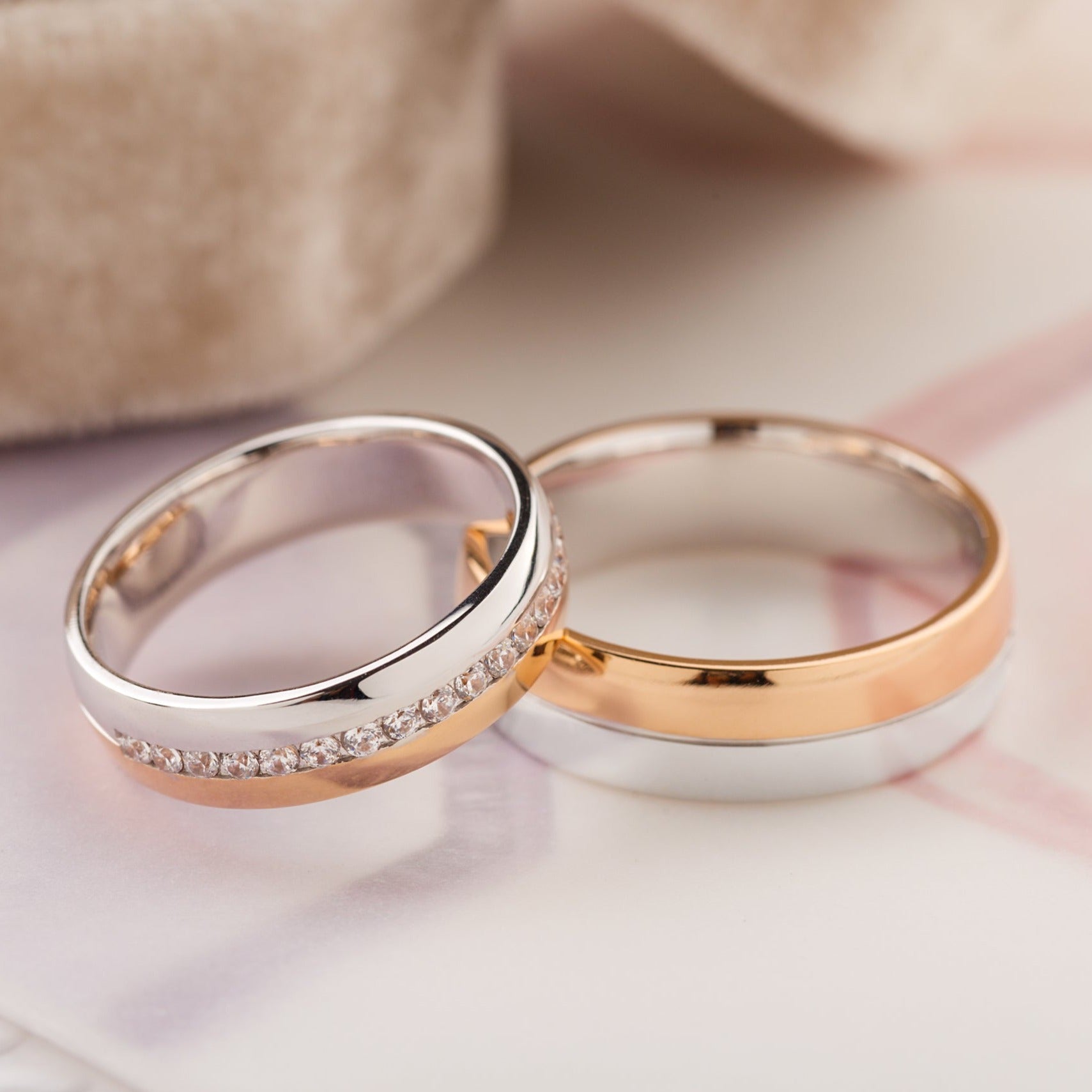 Gold wedding bands with diamonds. Two tone wedding bands. His and hers wedding rings set. Matching wedding bands. Gold wedding rings with diamonds 