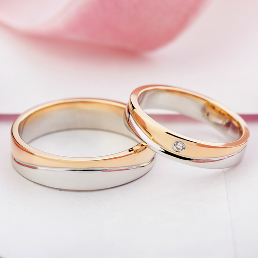 Two tone wedding bands with diamond. His and hers wedding rings. Mixed metal wedding band. Gold wedding bands. Couple rings. His and hers wedding rings set. Unique gold wedding bands