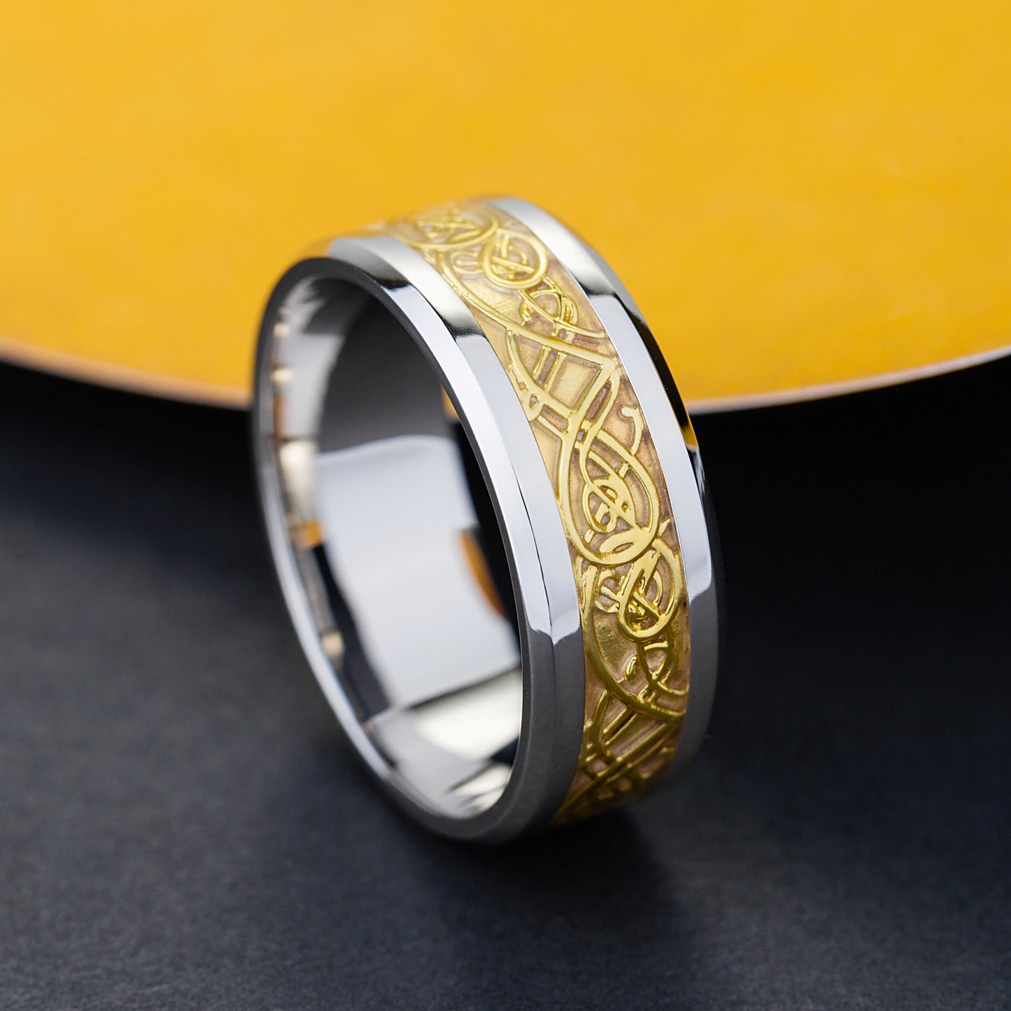 Wide wedding band. Unique wedding ring. Solid gold ring. Mens wedding band. Two tone band. Wedding ring men. Ring for men.
