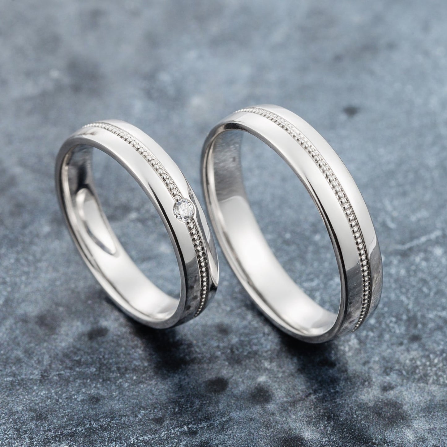 White gold wedding bands with milgrain details. Matching wedding bands. Couple rings. Milgrain diamond bands. White gold wedding bands with diamond. Couple wedding rings set.Wedding rings sets.