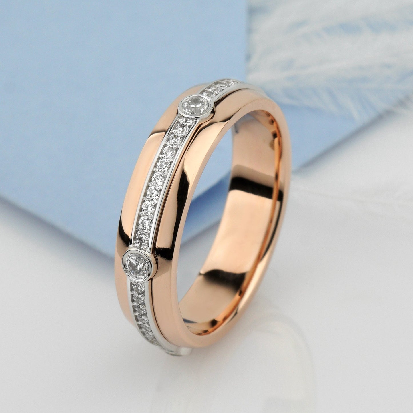 Two-tone gold women's wedding band. Unique wedding ring for women. Female wedding band. Rings for women. Gold band ring. Ring for her.  Diamond wedding band. Moissanite wedding ring