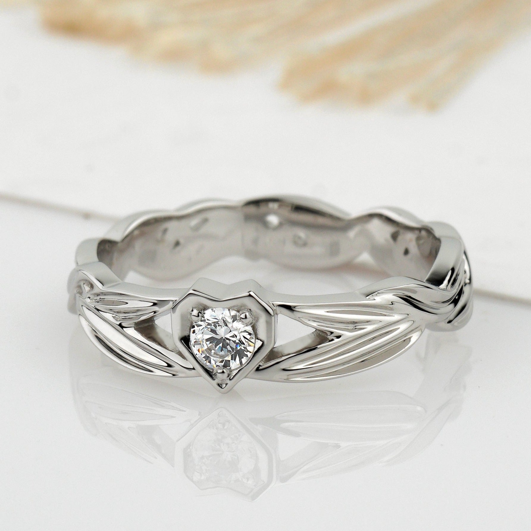 Unique engagement ring with natural diamond. Diamond proposal ring. White gold diamond ring. Diamond engagement ring. Heart engagement ring. Diamond heart ring.
