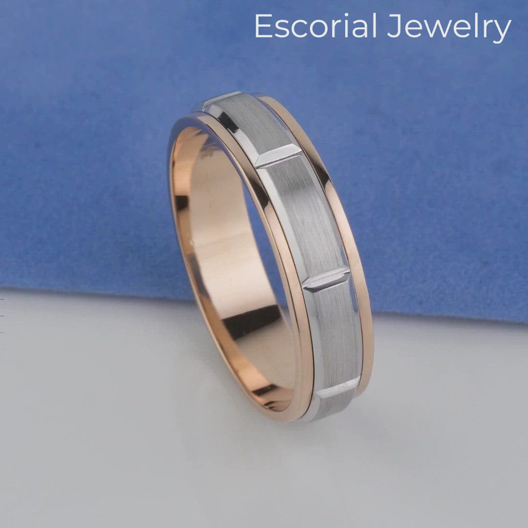 Two-tone mens wedding band. Solid gold wedding band. Unique men's ...