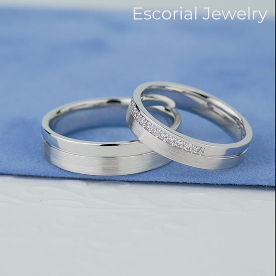 his and hers wedding rings set with diamonds, couple wedding rings, diamonds gold bands, matching couple rings, gold wedding bands, wedding set his and hers, solid gold bands with diamonds