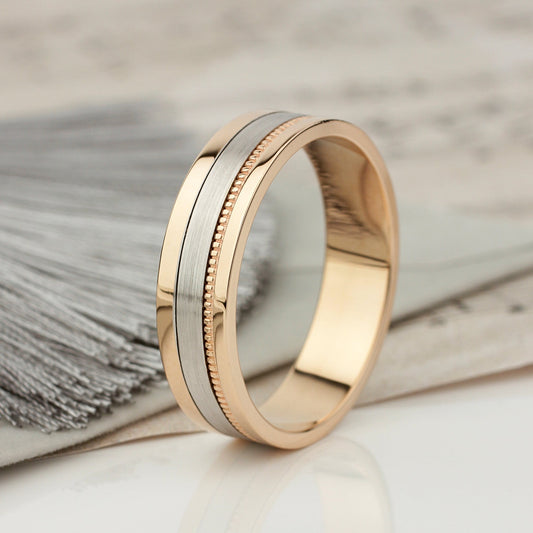 Two-tone gold mens wedding band. Ring for men. Mens wedding ring two tone. Male wedding band. Mens gold ring. Gold wedding band for men.
